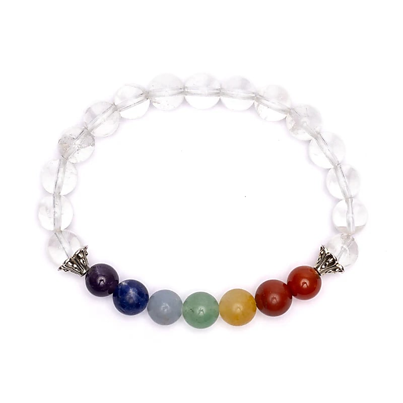 Bracelet chakra en cristal de roche élastique de gros