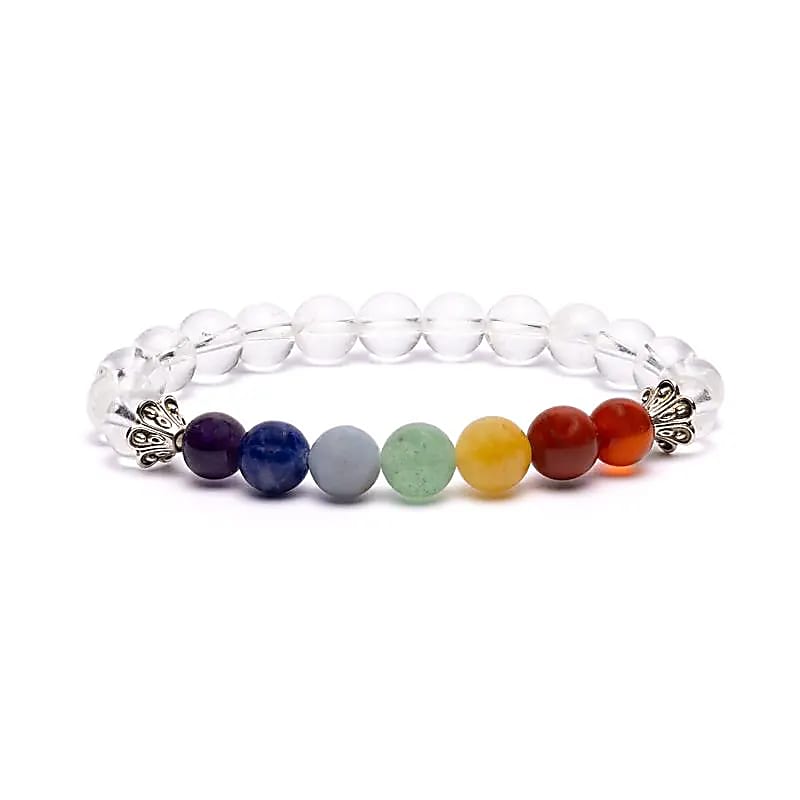 Bracelet chakra en cristal de roche élastique