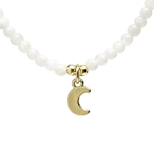 Collier ajustable Pierre de lune avec pendentif lune
