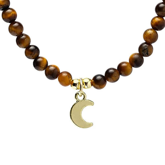 Collier ajustable Œil de tigre avec pendentif lune