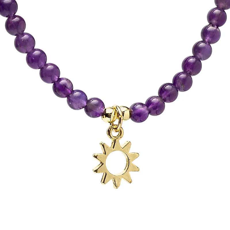Collier ajustable Améthyste avec pendentif soleil