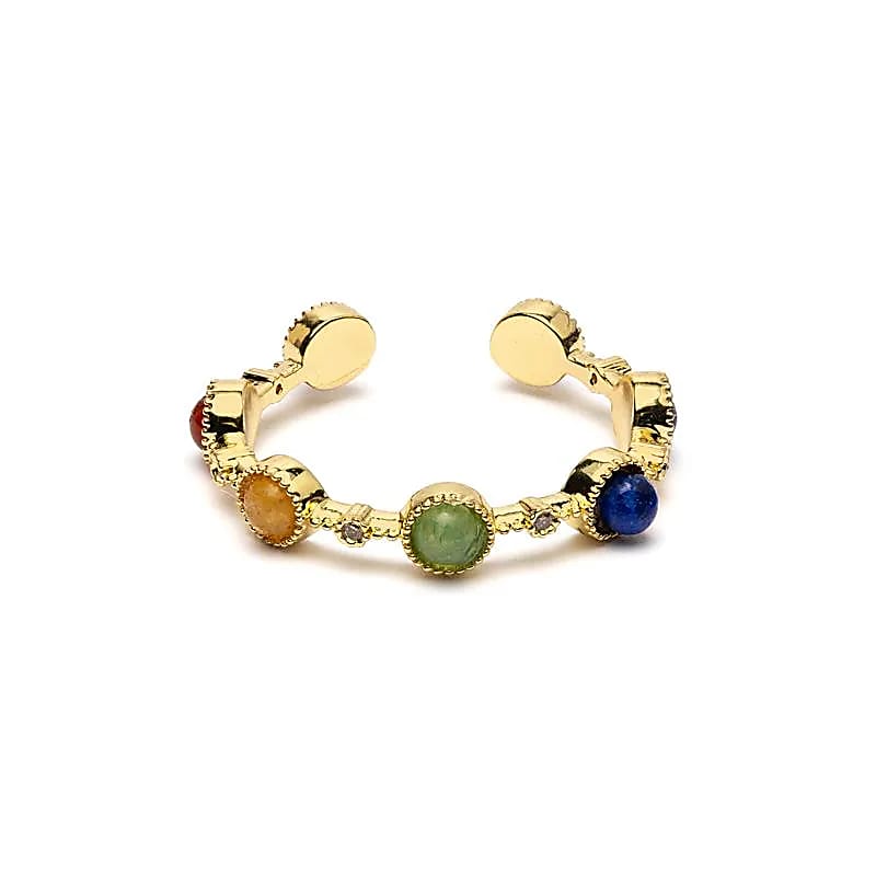 Open ring with 7 chakra stones