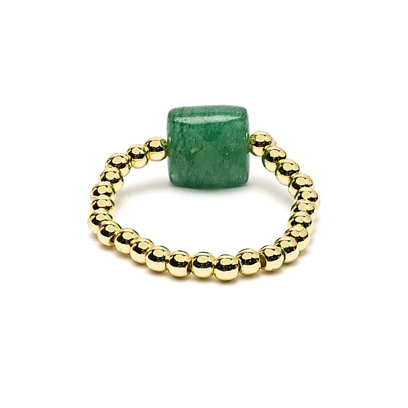 Bague élastique aventurine verte facettée de gros
