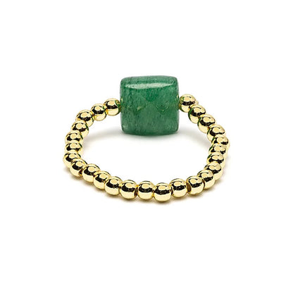 Bague élastique aventurine verte facettée de gros thumb