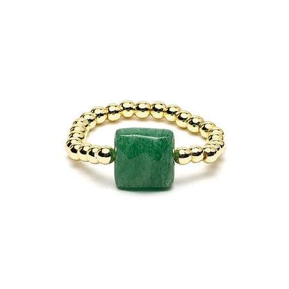 Bague élastique aventurine verte facettée thumb