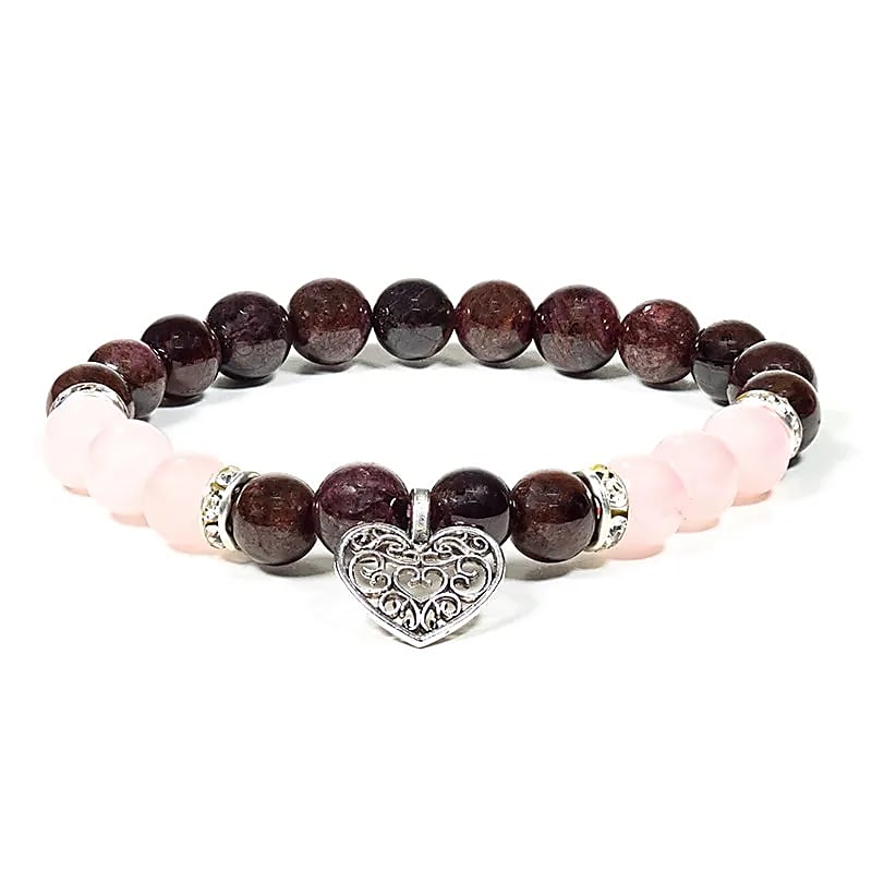 Bracelet Grenat / Quartz rose avec coeur