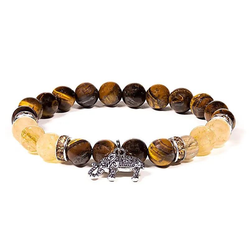 Bracelet Oeil de tigre / Quartz rutile avec éléphant