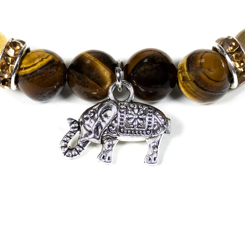 Bracelet Oeil de tigre / Quartz rutile avec éléphant