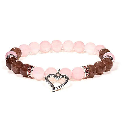 Bracelet Quartz rose / Quartz fraise avec coeur thumb