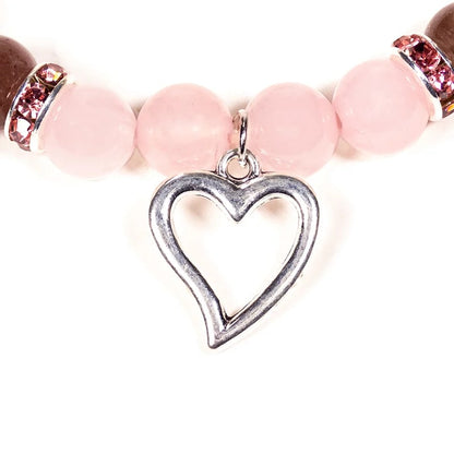 Bracelet Quartz rose / Quartz fraise avec coeur de gros thumb