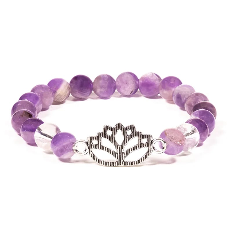 Bracelet Améthyste chevron/Cristal de roche lotus