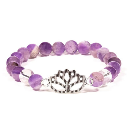 Bracelet Améthyste chevron/Cristal de roche lotus de gros thumb