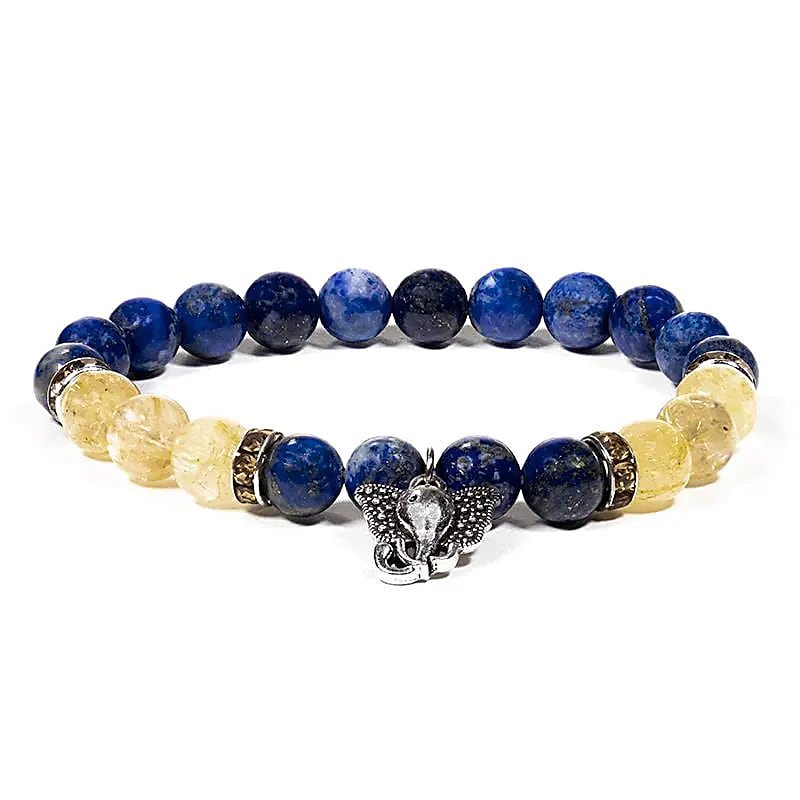 Bracelet lapis lazuli/rutilated quartz with ganesh