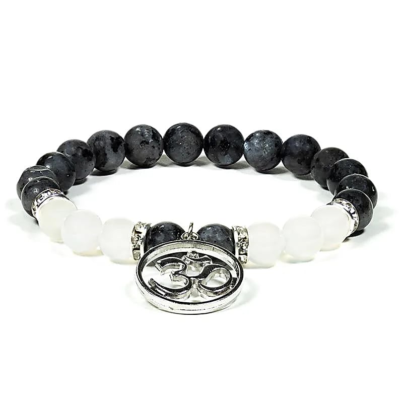 Bracelet Labradorite / Agate blanche avec om