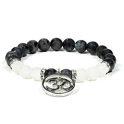 Bracelet Labradorite / Agate blanche avec om thumb