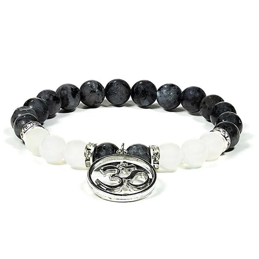 Bracelet Labradorite / Agate blanche avec om