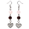 Pendientes granate/cuarzo rosa con corazón