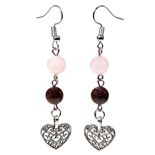 Boucles dóreilles Grenat/Quartz & coeur