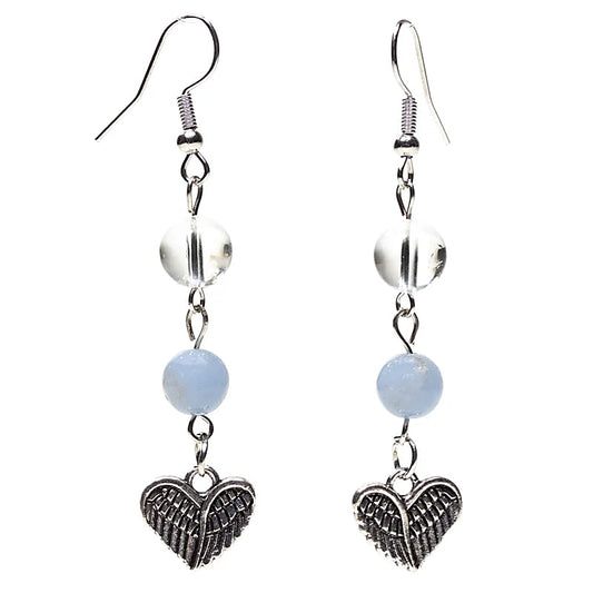 Boucles dóreilles angélite/cristal de roche avec cœur