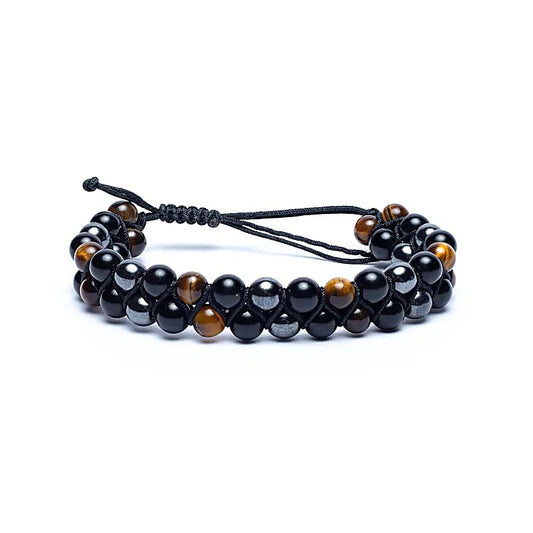 Bracelet hématite/obsidienne/oeil de tigre réglable
