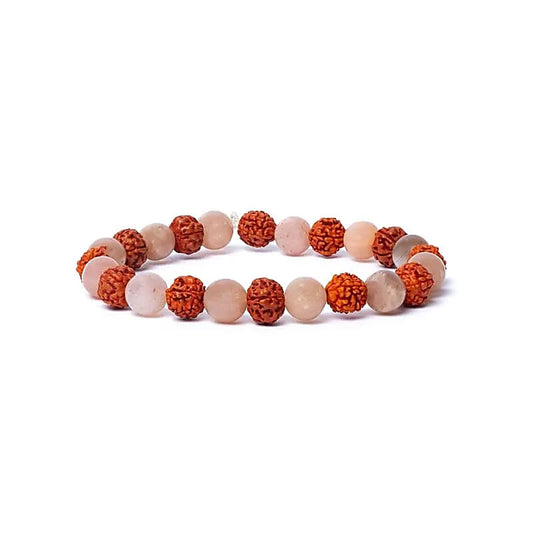 Bracelet rudraksha/pierre de lune pêche élastique qualité AA