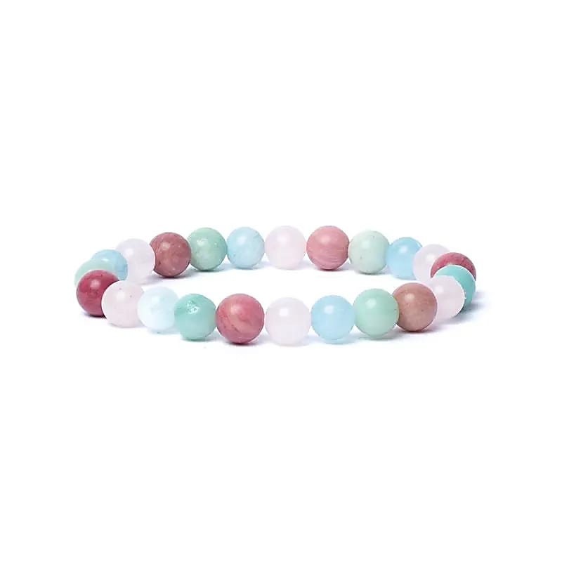 Bracelet aigue-marine/quartz rose/amazonite/thulite élastique qualité AA
