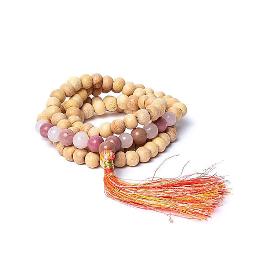 Mala tulsi con tulite/quarzo rosa qualità AA in astuccio