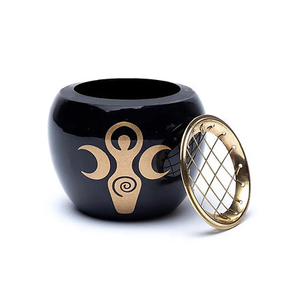 Incense burner black &amp; gold goddess symbol wholesale thumb
