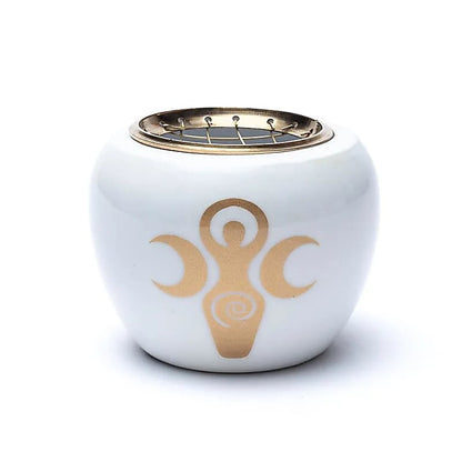 Incense burner white & gold goddess symbol thumb