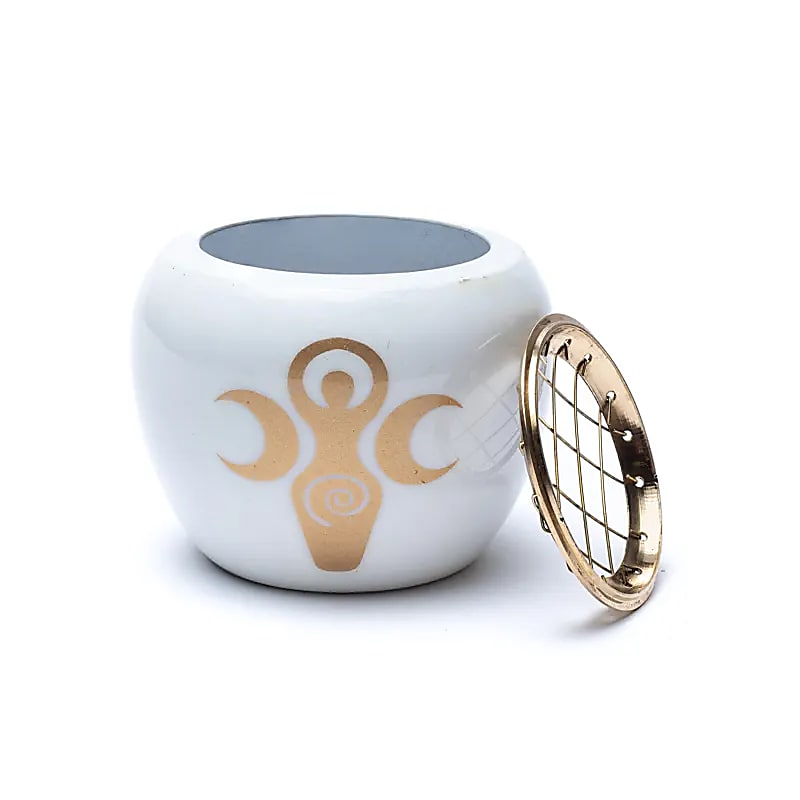 Incense burner white &amp; gold goddess symbol wholesale