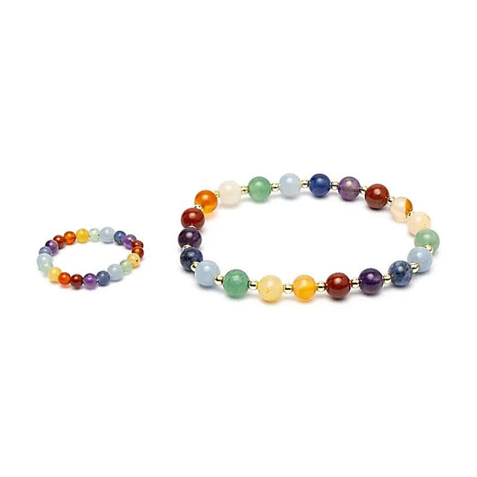Set braccialetto + anello con perline dorate Chakra