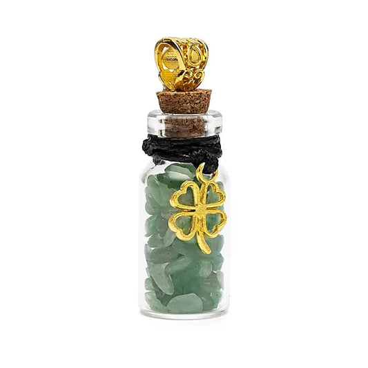 Boccettina regalo con avventurina verde e quadrifoglio