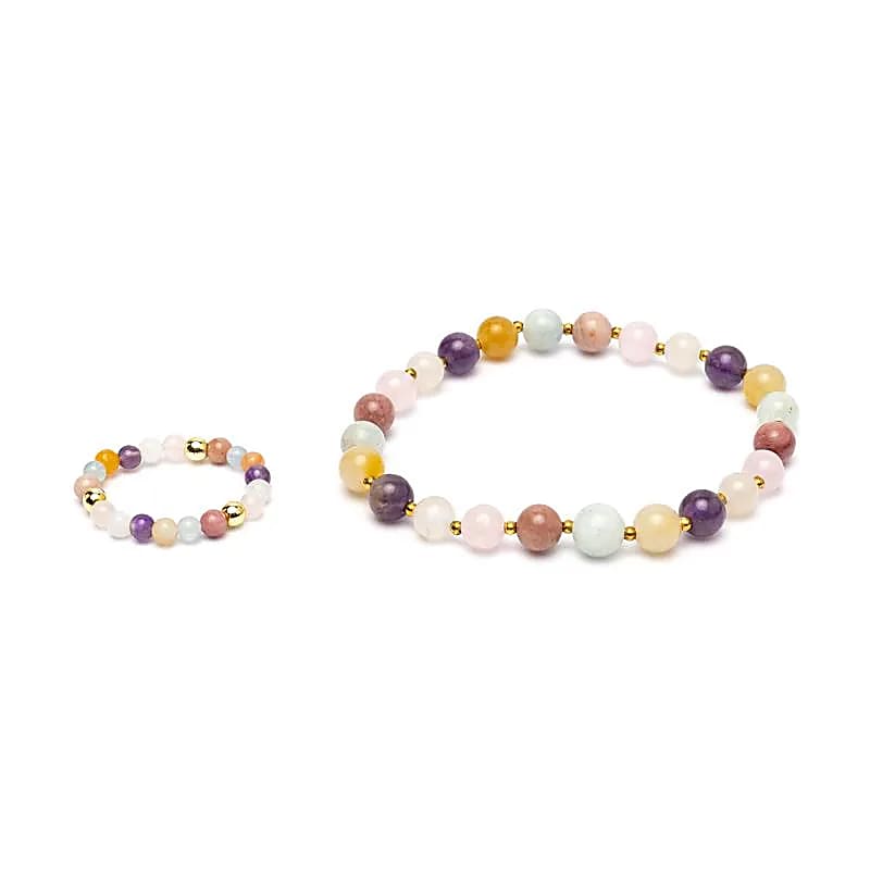 Set bracelet + bague avec perles dorées Pastel