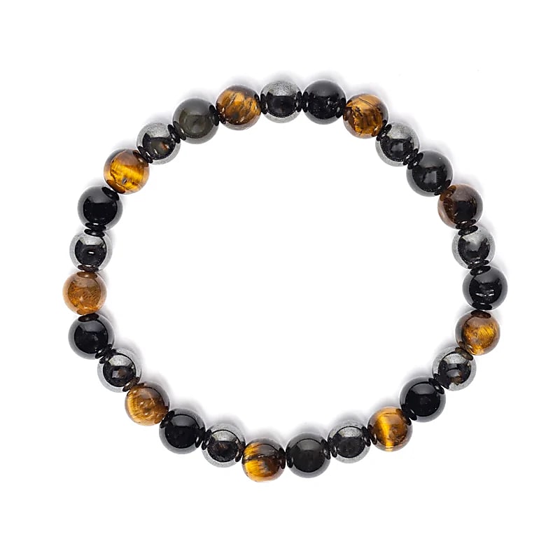 Armband voor brede pols met tijgeroog, hematiet en obsidiaan