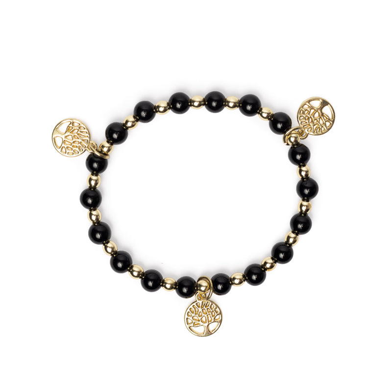 Bracelet tourmaline noire &amp; hématite avec breloques Arbre de Vie de gros