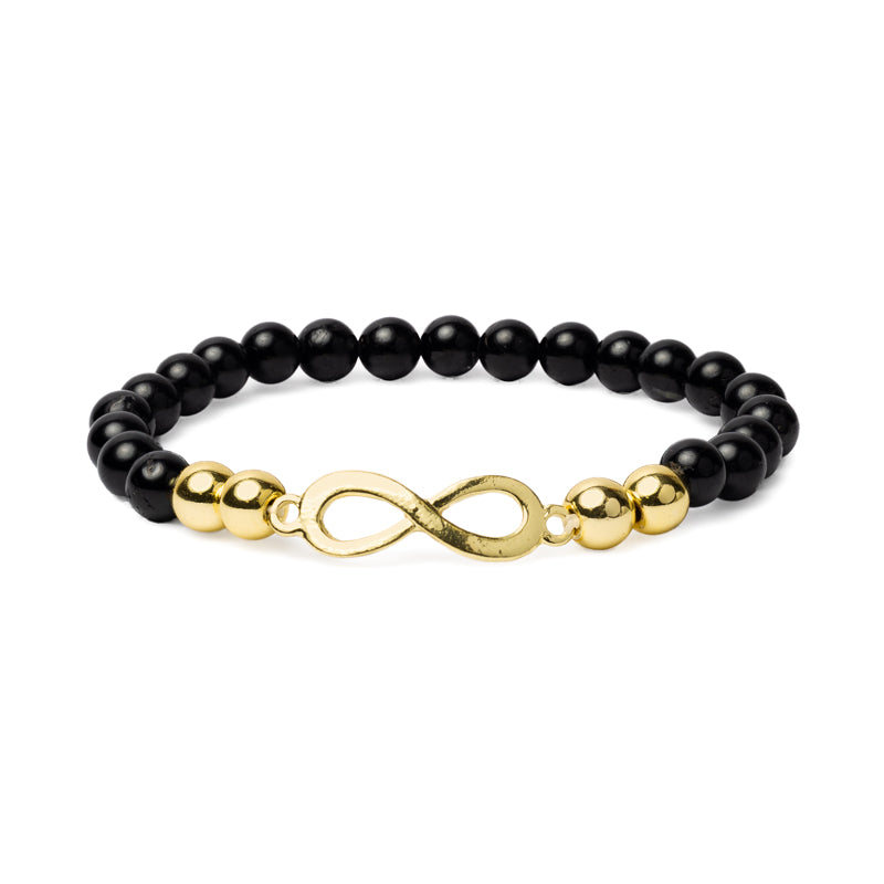 Bracelet tourmaline noire & hématite avec symbole infini