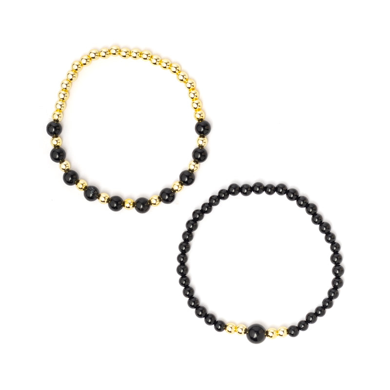Armband schwarzer Turmalin & Hämatit Set von 2