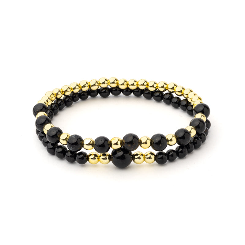 Armband schwarzer Turmalin & Hämatit Set von 2