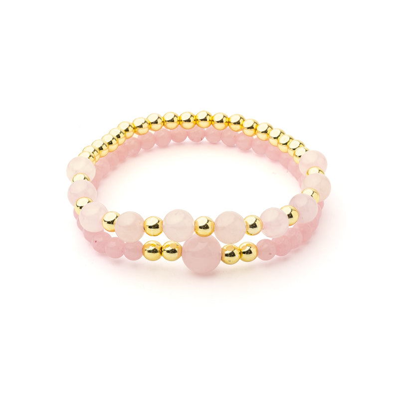 Bracelet rose quartz & hematite set of 2
