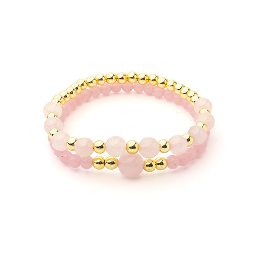 Braccialetto quarzo rosa ed ematite set da 2
