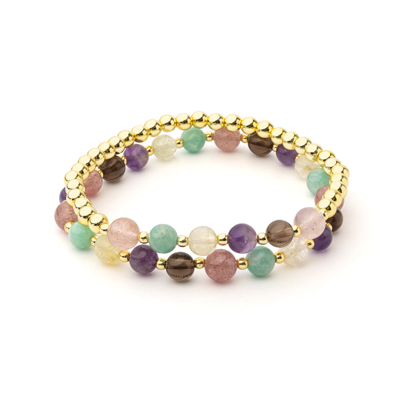 Armband meerkleurige gemengde edelstenen met hematiet set van 2