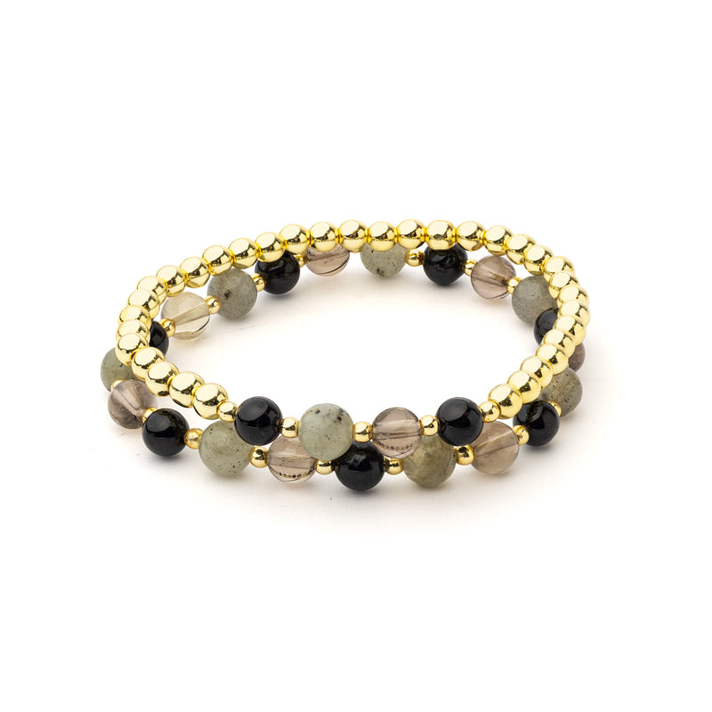 Armband antraciet gemengde edelstenen met hematiet set van 2