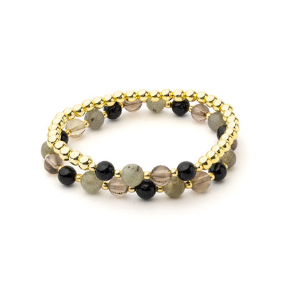 Armband antraciet gemengde edelstenen met hematiet set van 2 thumb