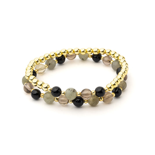 Bracelet pierres précieuses mélangées anthracite avec hématite lot de 2