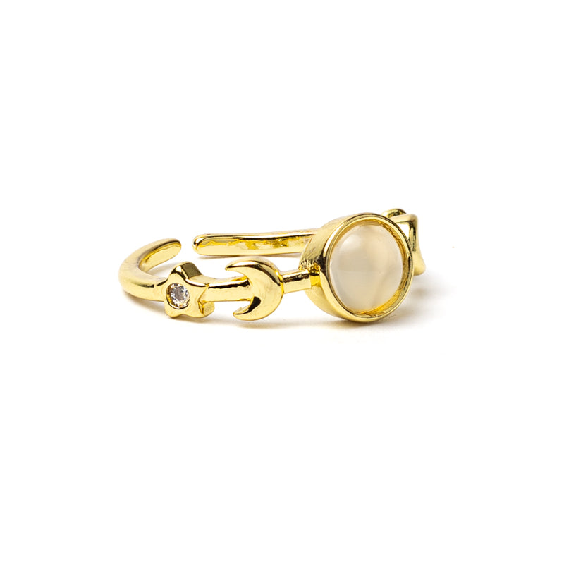 Anello fasi lunari con agata bianca