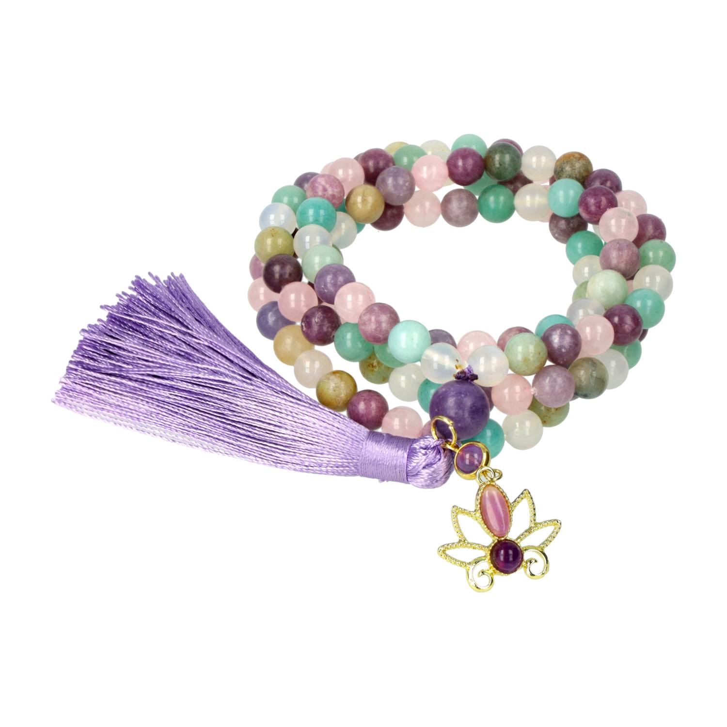 Mala lotus, lepidoliet, amazoniet, witte agaat & rozenkwarts - 12740