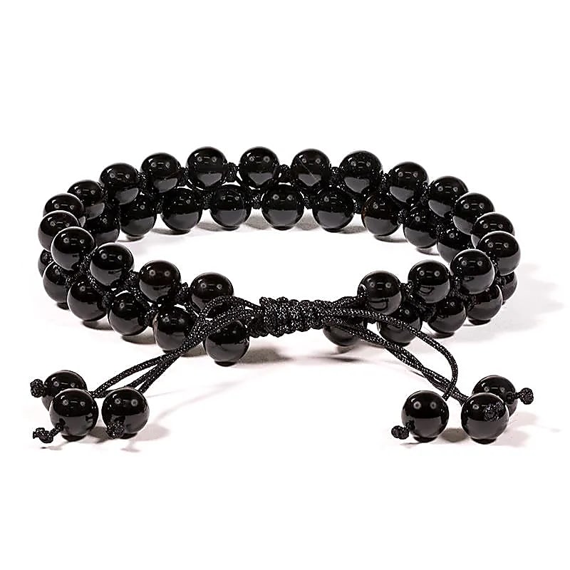 Bracelet Agate noire double fil ajustable