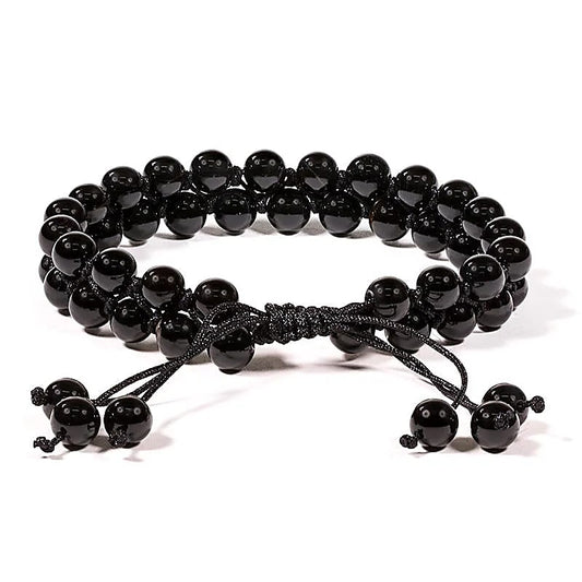 Bracelet Agate noire double fil ajustable