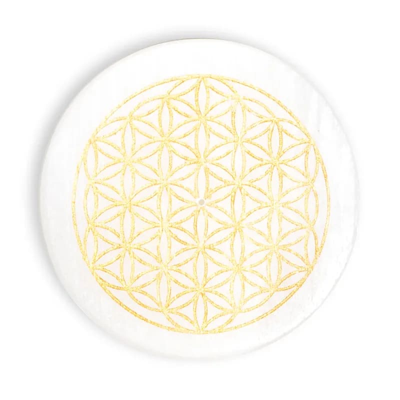 Porta inciensos en selenita Flor de la vida redondo