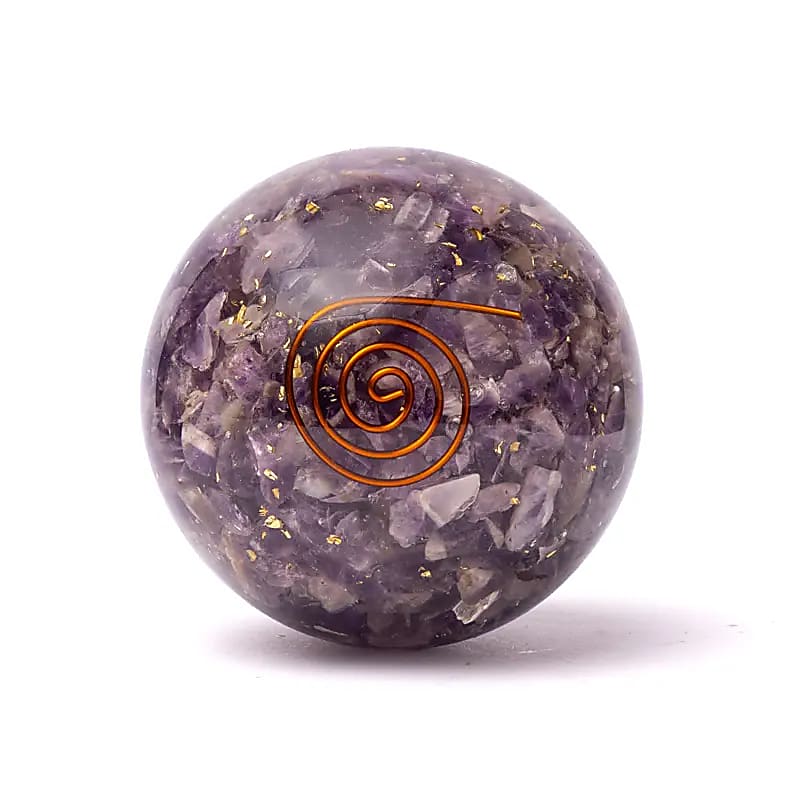 Esfera de orgonita amatista con Flor de la Vida
